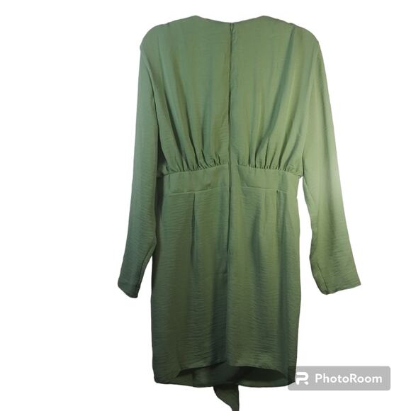 ASOS DESIGN Plunge Mini Dress with Wrap Drape Skirt Sage Green Size 10 - Picture 3 of 9